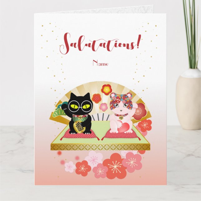 Maneki Neko Lucky Poiluna Folded Tack Kort (Framsida)