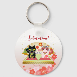 Maneki Neko Lucky Poiluna Round Nyckelring