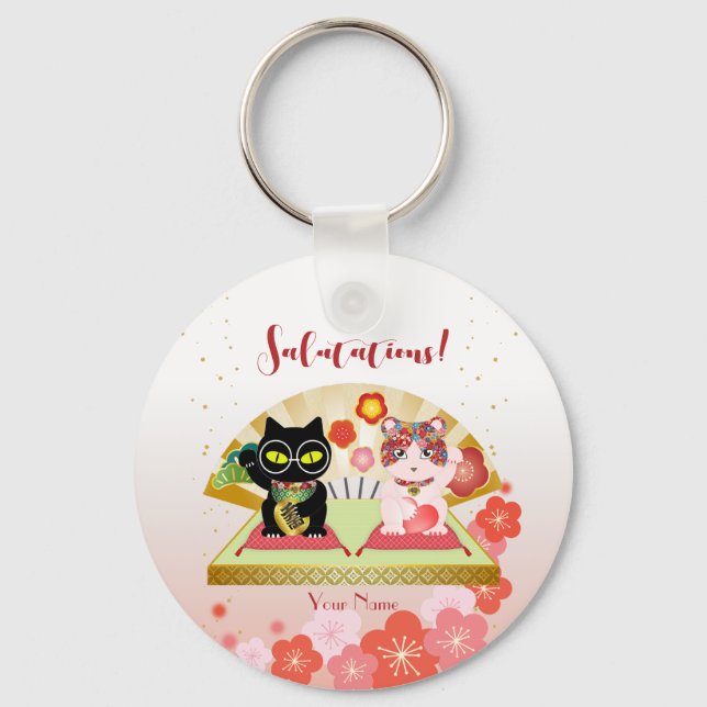 Maneki Neko Lucky Poiluna Round Nyckelring (Framsida)