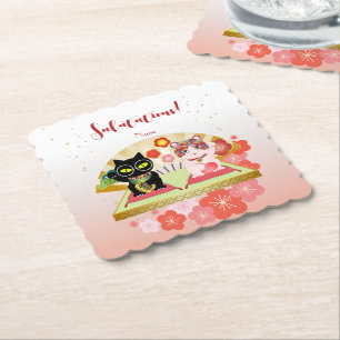 Maneki Neko Lucky Poiluna Underlägg Papper