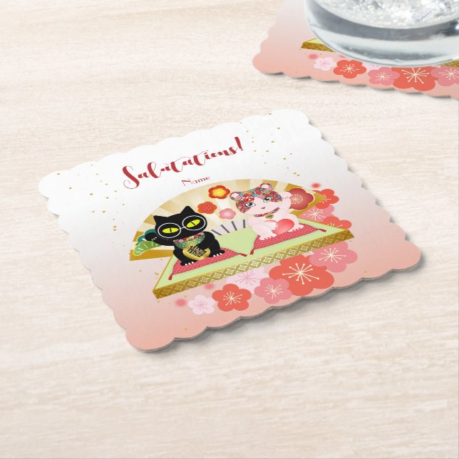 Maneki Neko Lucky Poiluna Underlägg Papper (Vinklad)