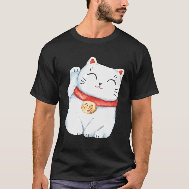 Maneki-Neko Lucky Wave Cat T Shirt (Framsida)