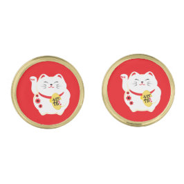 Maneki Neko Lycka till Symbol Guldpläterade Manschetterknappar
