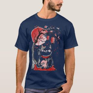 maneki neko-lyckad katt som viftar arm red Måne be T Shirt