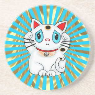 Maneki Neko lycklig göra tecken åt katt Underlägg Sandsten