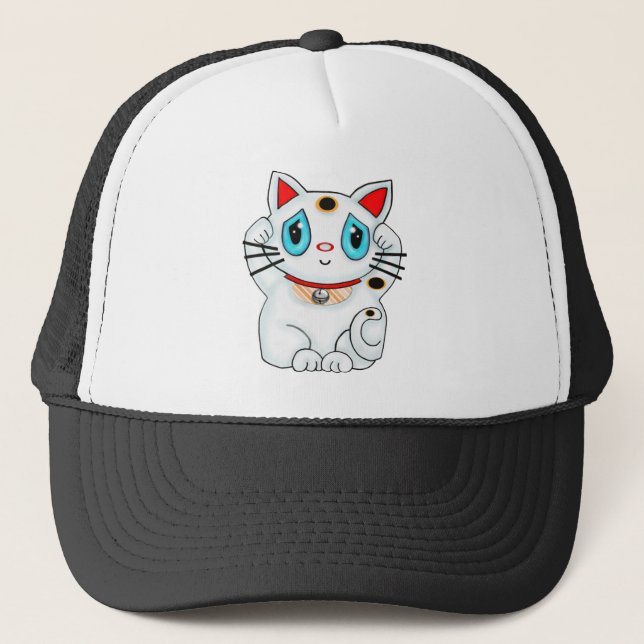 Maneki Neko lycklig göra tecken åt vitkatt Keps (Framsida)