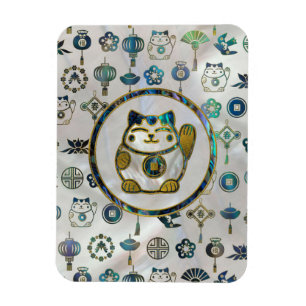 Maneki Neko lycklig katt på pärlan och abalone Magnet