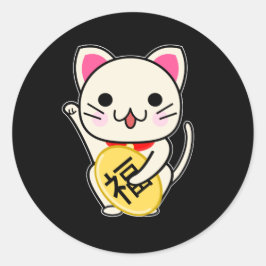 Maneki Neko - Lycklig Katt Runt Klistermärke