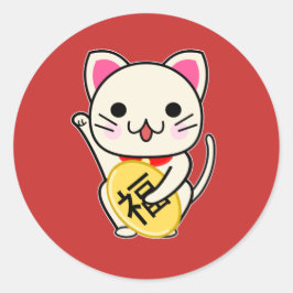Maneki Neko - Lycklig Katt Runt Klistermärke