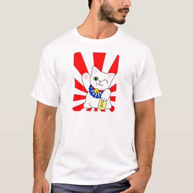 Maneki Neko lycklig katt Tee Shirt (Framsida)