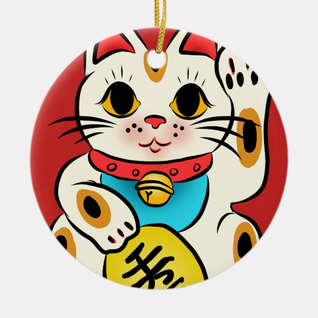 Maneki Neko lycklig kattprydnad Julgransprydnad Keramik (Framsidan)