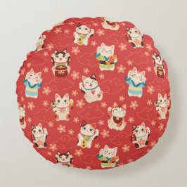 Maneki Neko Lyckliga Katter Rund Kudde