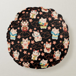 Maneki Neko Lyckliga Katter Rund Kudde