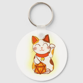 Maneki-neko med D20 RPG Dice Lycka till Charm Nyckelring