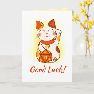 Maneki Neko med D20 RPG Dice Lycka till Kort
