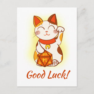 Maneki Neko med D20 RPG Dice Lycka till Vykort