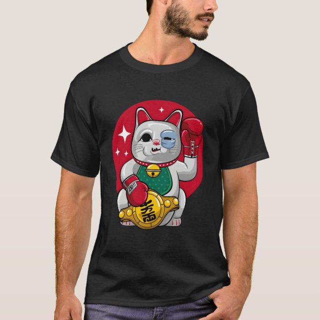 Maneki Neko Oturo Boxing Cat T Shirt (Framsida)
