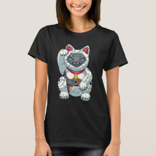 Maneki Neko Robot Chinese Japansk Lucky Cat Kattun T Shirt