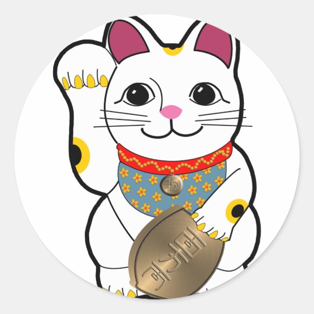 Maneki Neko Runt Klistermärke (Framsida)