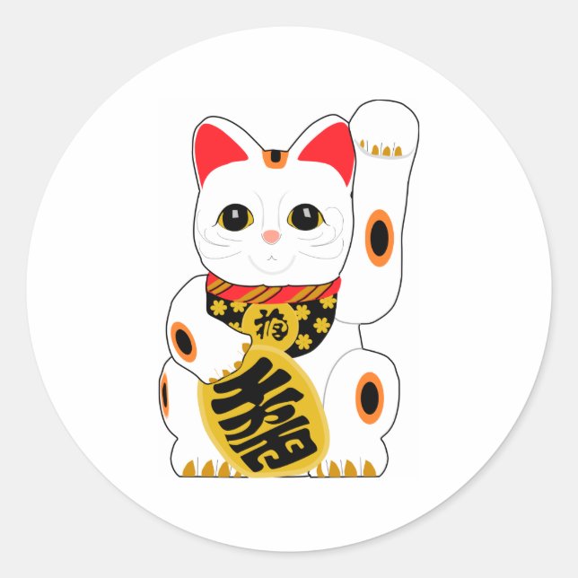 Maneki Neko Runt Klistermärke (Framsida)