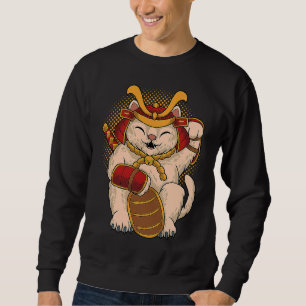 Maneki Neko Samurai Japan Lucky Cat Lucky Money PÅ Lång Ärmad Tröja