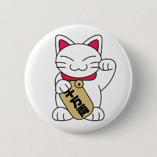 Maneki Neko vit Knapp