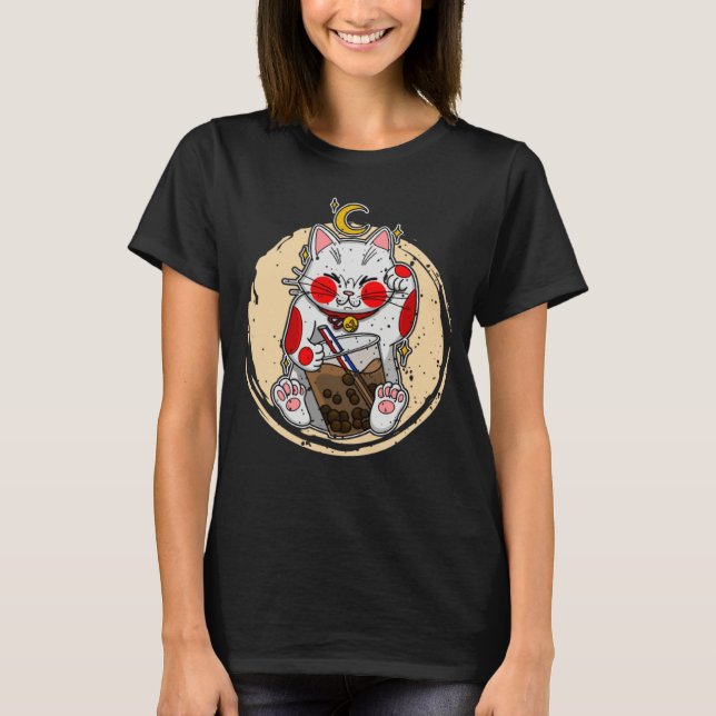 Maneki Neko Waving Japan Feng Shui Bubble Drink  9 T Shirt (Framsida)