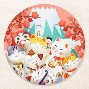 Manekineko Hanami Party Underlägg Papper Rund