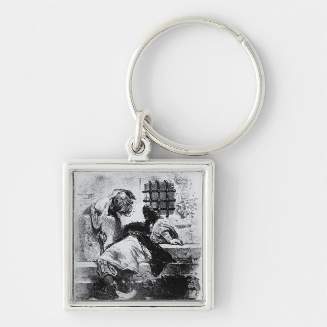 Manen i järn maskerar i hans fängelse fyrkantig silverfärgad nyckelring (Framsidan)