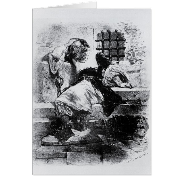 Manen i järn maskerar i hans fängelse hälsningskort (Framsidan)