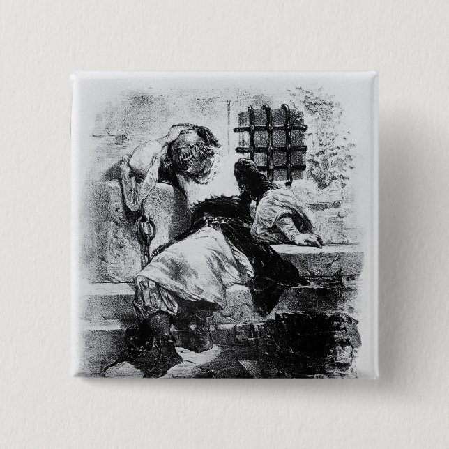 Manen i järn maskerar i hans fängelse knapp (Framsida)