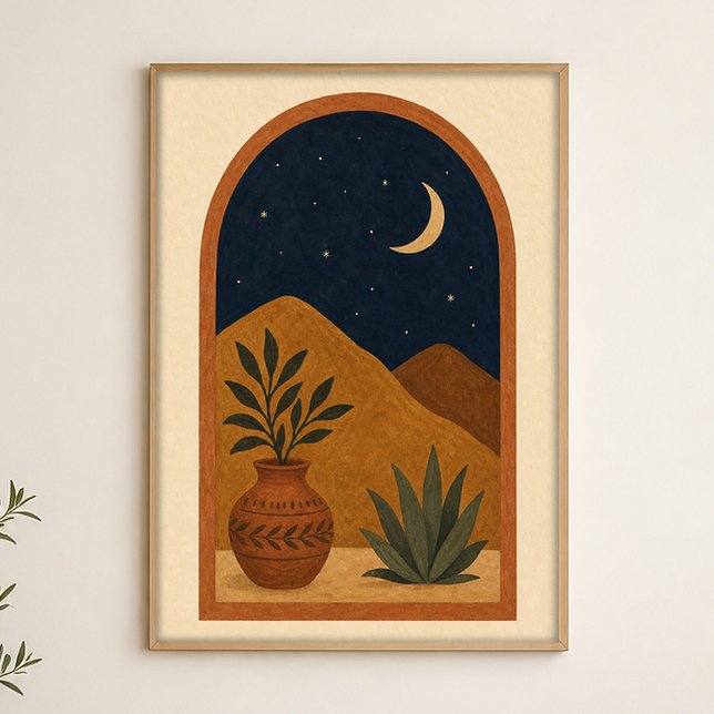 Månen i valvformen Akvarell Celestial konstaffisch Poster (Shown framed for scale. Poster ships unframed; frames are an optional add-on.)