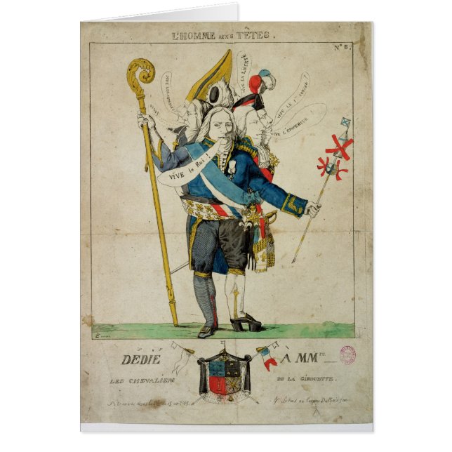 Manen med sex Heads',-karikatyr av Charles Hälsningskort (Framsidan)