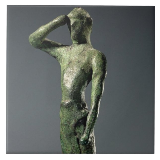 Manen på bönen, den arkaiska greken brons skulptur kakelplatta (Framsidan)