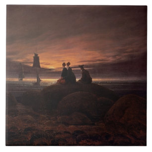 Månen stigning över havet, 1822 (olja på kanfas kakelplatta