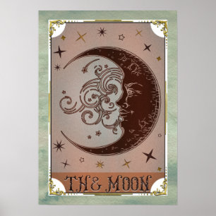 Månen Vintage Tarotkort Celestial Art Poster
