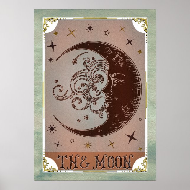 Månen Vintage Tarotkort Celestial Art Poster (Framsidan)
