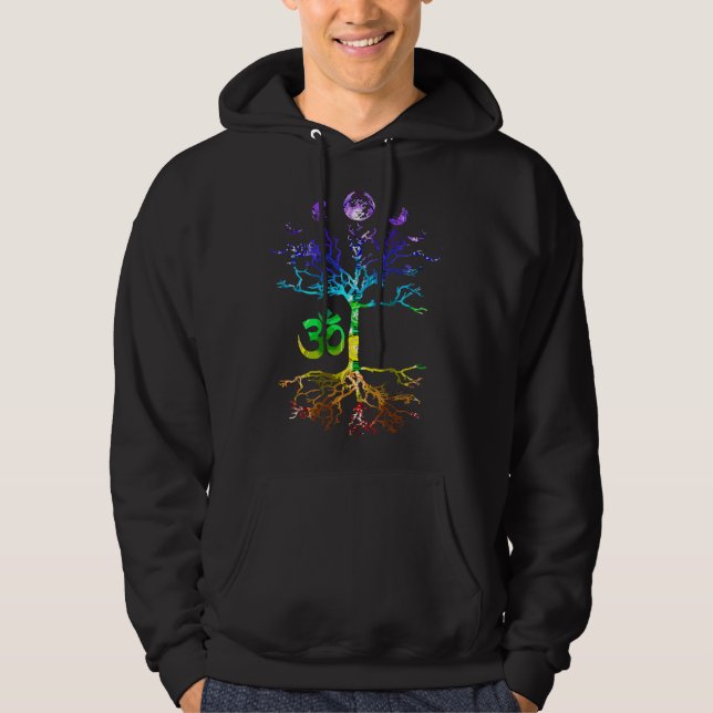 Månens faser Livets Träd Om Chakra Hoodie (Framsida)
