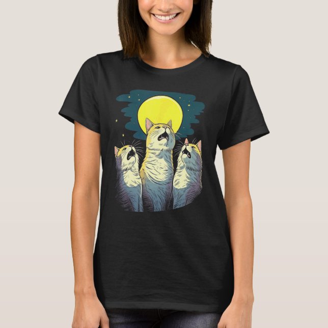 Månesång Trio av katter som sjunger melodier T Shirt (Framsida)
