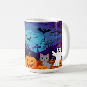 Månesken Halloween-scen och pumpor 🏚️ Kaffemugg