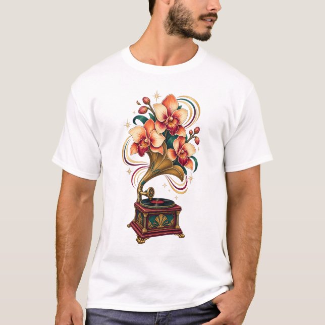 Måneskenskgrammofonorkidé Retro T-Shirt (Framsida)