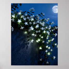 Måneskenskvit Blommig Vinväggkonst Poster