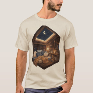 Måneskinad mysig stugläshörna-illustration t shirt
