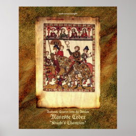 Manesse Codex Excerpt Medieval Knight Art Skriv ut Poster