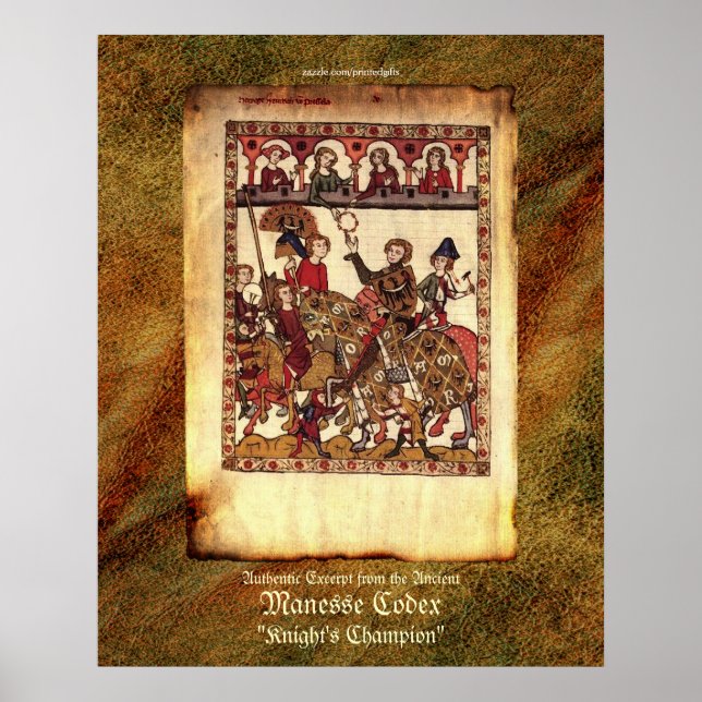 Manesse Codex Excerpt Medieval Knight Art Skriv ut Poster (Framsidan)