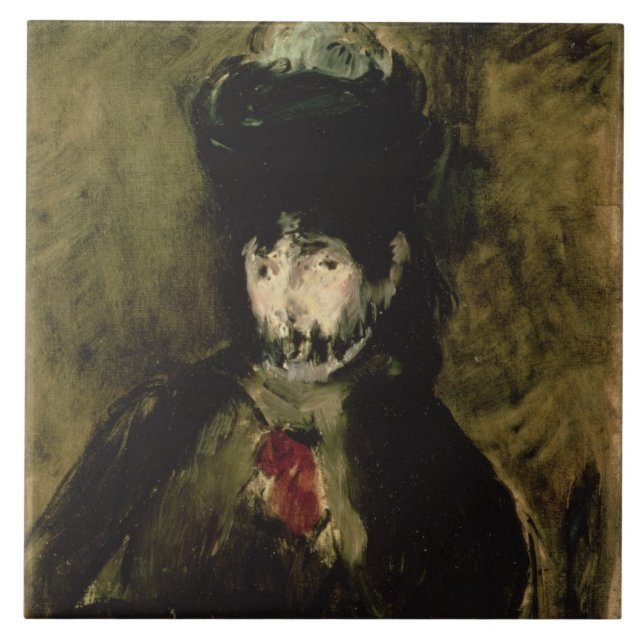 Manet | Berthe Morisot som ha på sig en skyla, Kakelplatta (Framsidan)