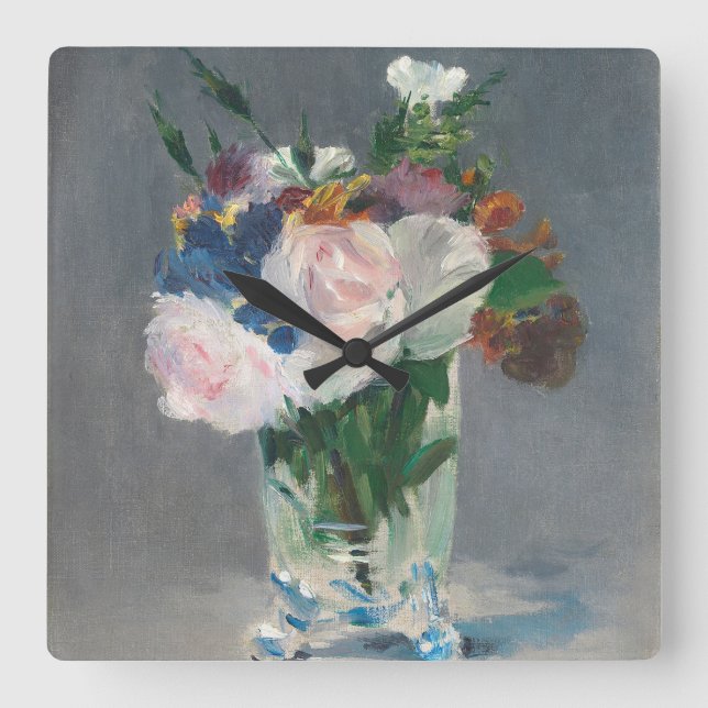 Manet | blommar i en Crystal vas, c.1882 Fyrkantig Klocka (Framsida)