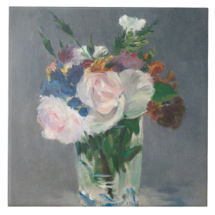 Manet blommar i en Crystal vas, c.1882 Kakelplatta