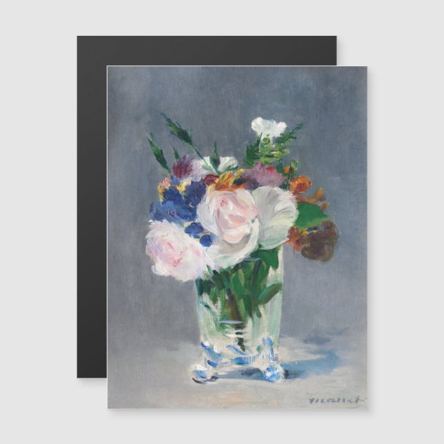 Manet - Blommor i ett Magnetiskt kort Crystal Vas (Fram/baksida)