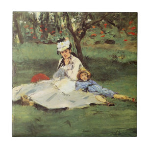 Manet Impressionist Fransk Family Garden Painting Kakelplatta